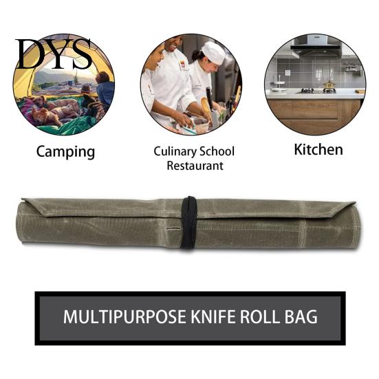 Multi-pocket Knife Roll Bag with 7 Slots Large Capacity Easy Carrying Canvas Wear Resistant Waterproof Portable Cooking Organizer Storage Pouch