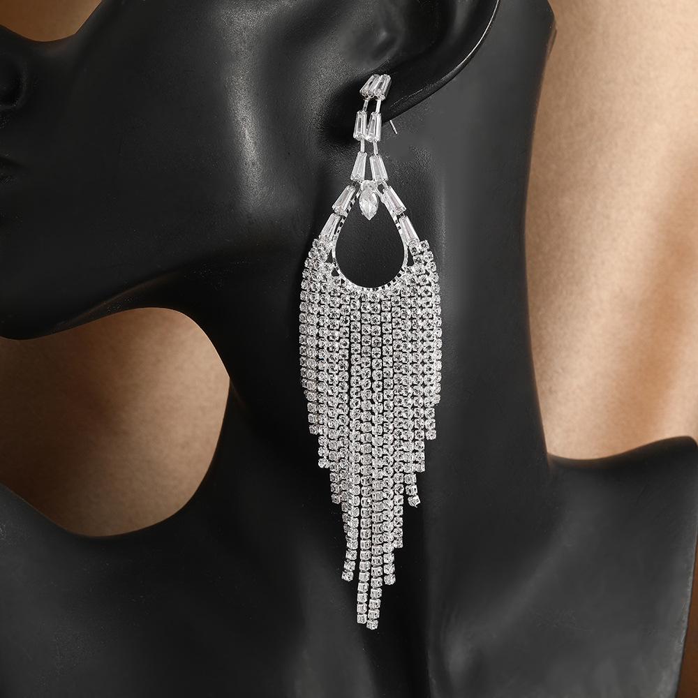 Elegant European & American Long Tassel Rhinestone Zircon Earrings