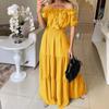 LYRIA Solid Boho Dress Women Fashion Elegant Beach Party Dress Casual Slash Neck Office Maxi Dresses For Woman Robe Femme