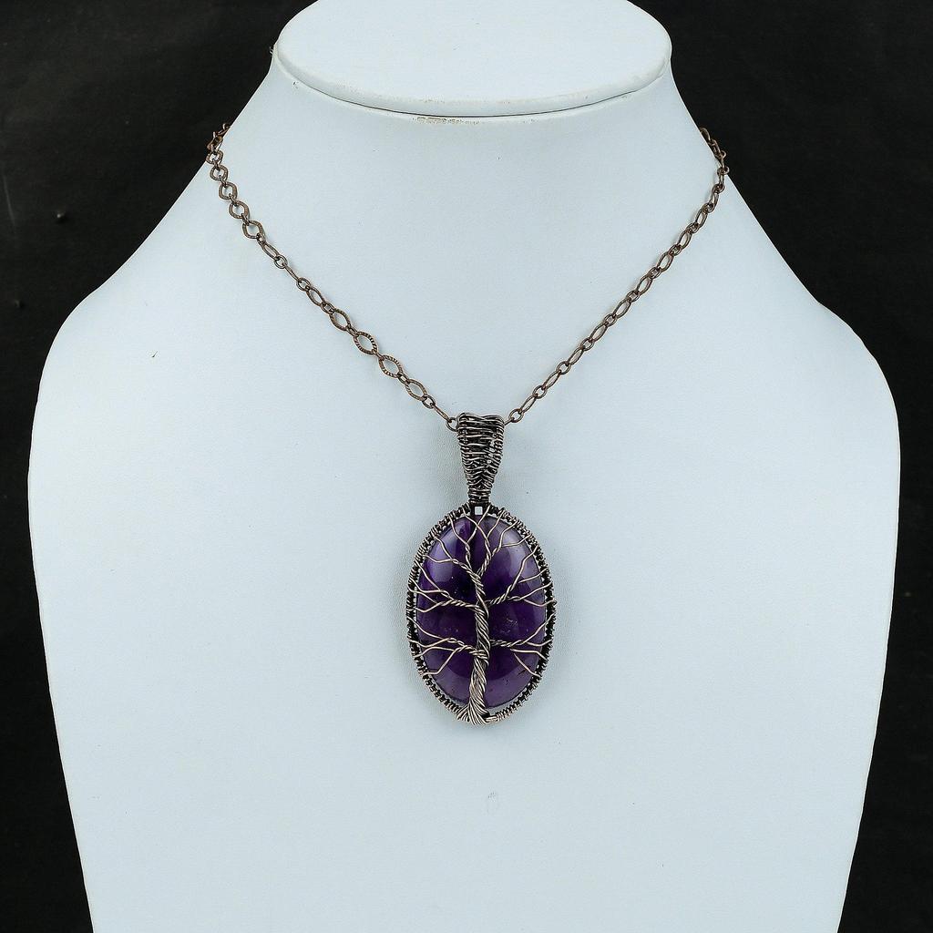 Tree Of Life Star Amethyst Pendant Copper Wire Wrapped Jewelry Genuine Gemstone Pendant Handmade Jewelry Copper Wire Pendant Gift For Friend