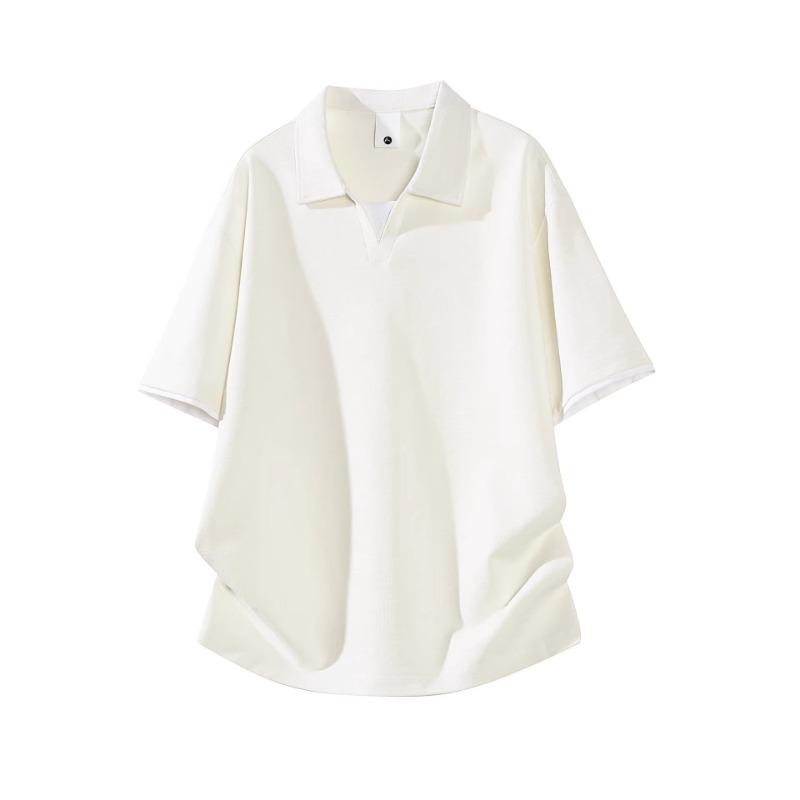 Men Notch Collar Solid Polo Shirt Short Sleeve Loose Casual Minimal Smart Daily Office Summer Basic Top