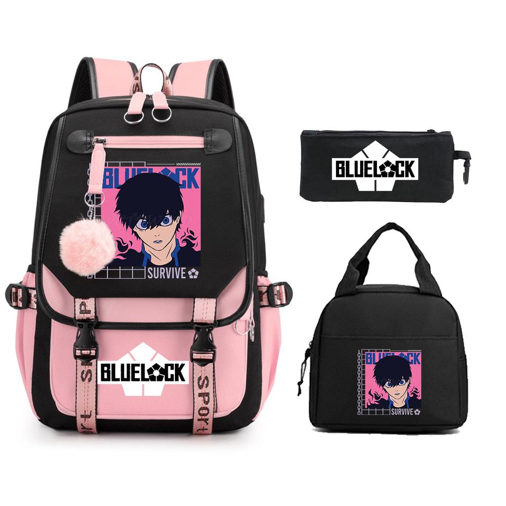 Peripheral Printed Backpack Leisure Student School Bag Pencil Bag Lunch Bag Set