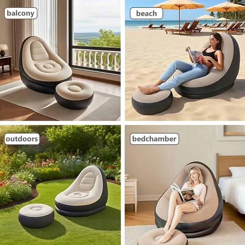 Thickened Inflatable Lounger Set with Footrest and Air Pump, Foldable Reclining Sofa for Home and Outdoor Use