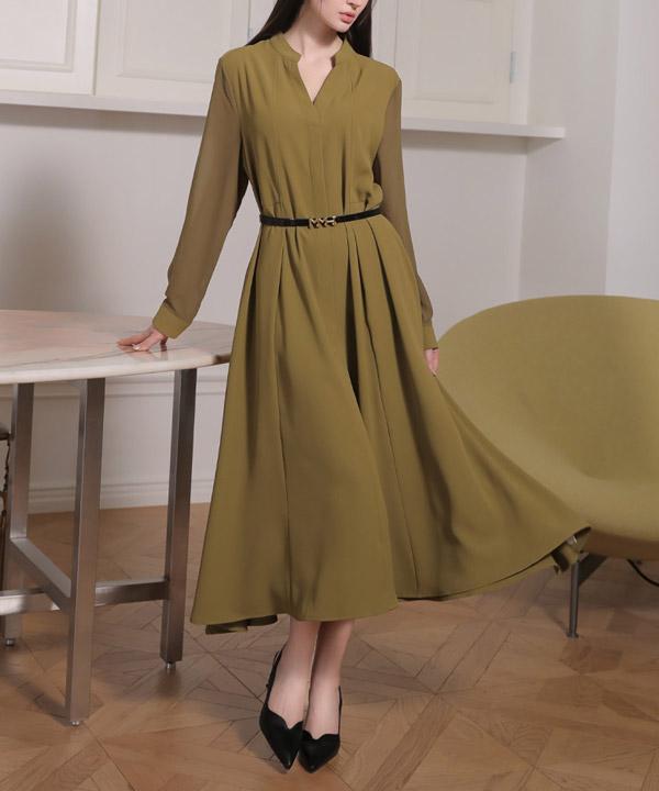 Seutoligadeun Beverly Mesh Sleeve Belted Dress