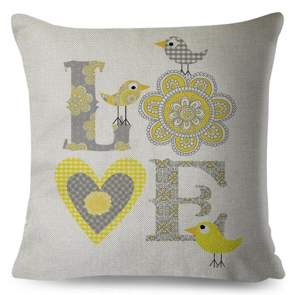 Nordic Style Love Heart Letter Pillowcase Decor Flower Printed Pillow Case for Home Car Sofa Polyester Cushion Cover X