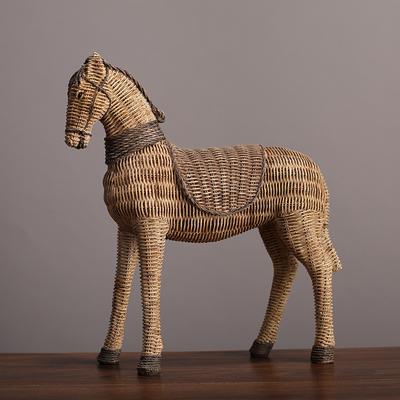 Statua di Cavallo in Resina con Texture di Rattan Nordico, Decorazione per Mobile TV del Soggiorno, Ornamento per Scaffale dell'Ufficio di Casa, Arredamento Morbido Moderno
