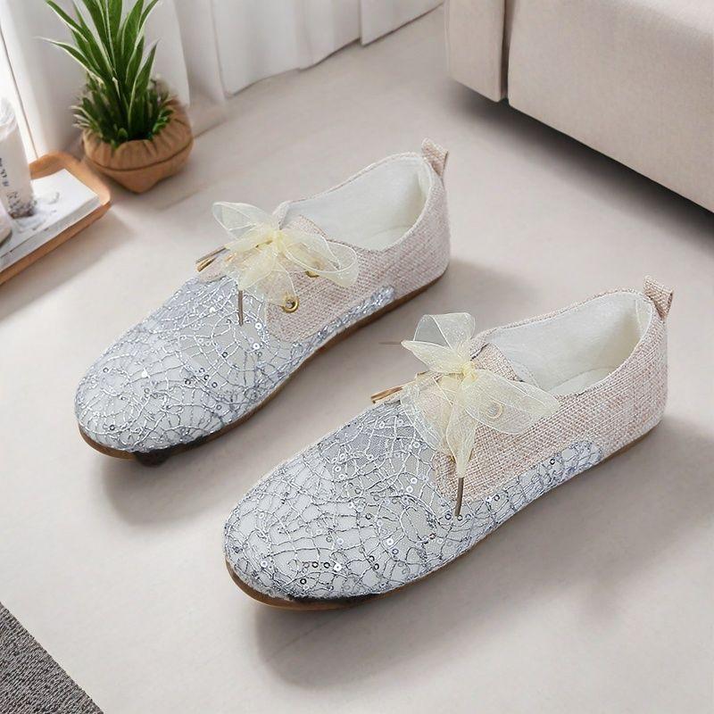 

2025 летняя новая обувь для рыбалки с кружевом, дышащая сетка, нескользящая мягкая подошва, круглая головка, неглубокое горло, повседневная женская обувь 35 серебряный