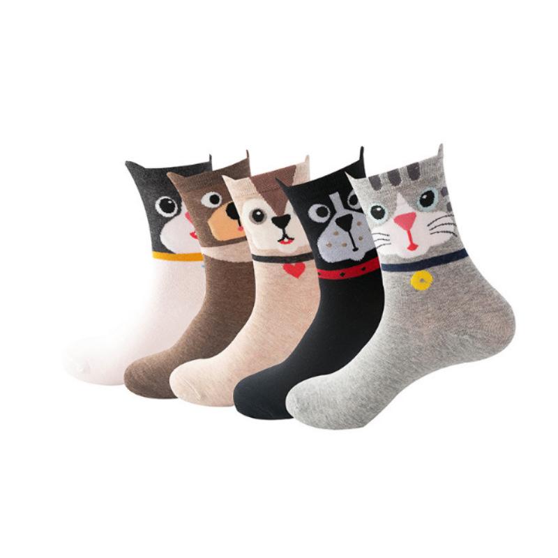 5 Paia di Calzini Carini da Donna con Cartoni Animati di Gatti e Cani. Calze di Natale. Calzini Originali. , Traspirante, Confortevole, Versatile ed Elastico. Un Regalo per Donne.