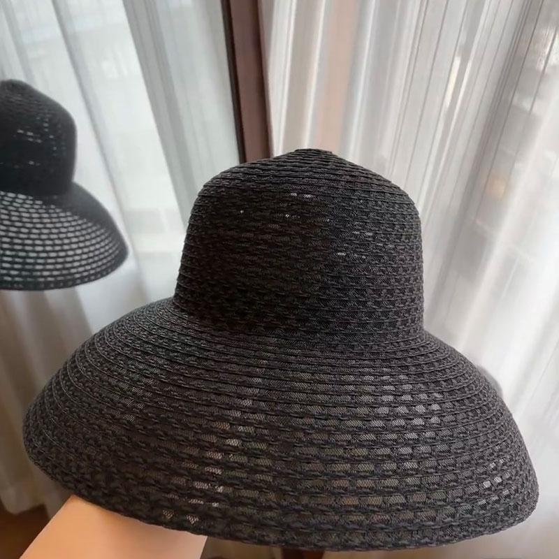 

Fashion French Hepburn Style Elegant Large Brim Hat For Women Summer Beach Casual Sun Protection Hat Foldable Khaki Balck Hat 54-58cm