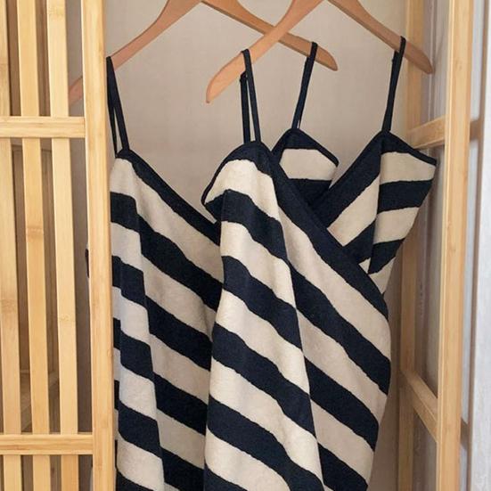 Women Wrap Skirt Bath Towel Striped Print Backless Beachwear Wrap Pool Gym Beach Spa Wrap Towel Swimwear Cover-up