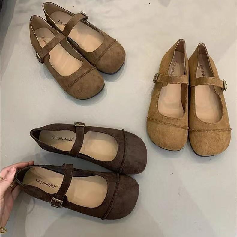 

2025 spring and autumn new round-headed Mary Jane shoes flat-soled fairy shoes shallow mouth word with small fragrant style with skirt single shoes 39 коричневый