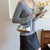 Fashionable Black And Silver Pu Bucket Bag For Ladies With Chic Ruffled Design