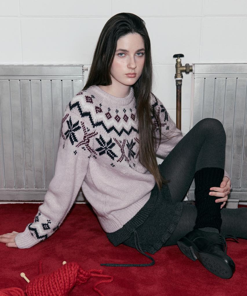 ROLAROLA Jacquard Nordic Wool Knit Pink