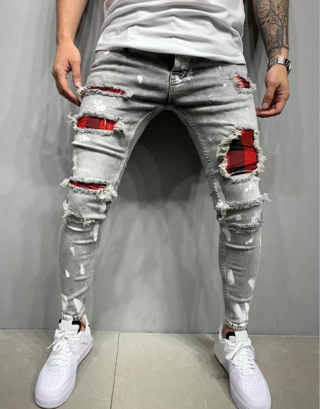 2022 Stylish European & American Men's Painted Hole Jeans