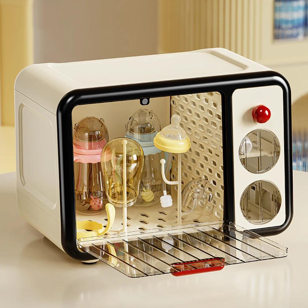 Household Storage Cabinet with Transparent Cover Cups Feeding Bottles Dustproof Rack for Kitchen Organizer Tableware Tools Box