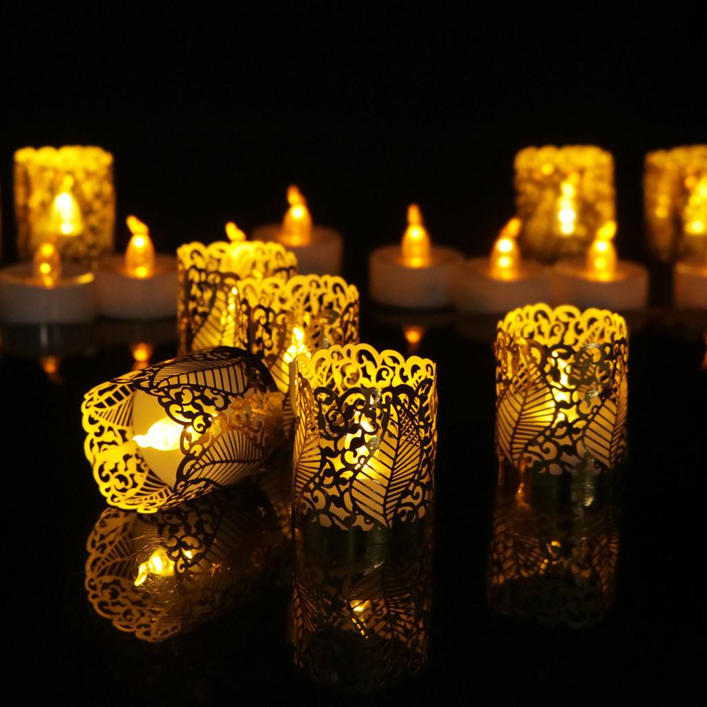 Elegant Set Of 12 Led Electronic Candles With Pvc Hollow Pattern For Weddings And Parties