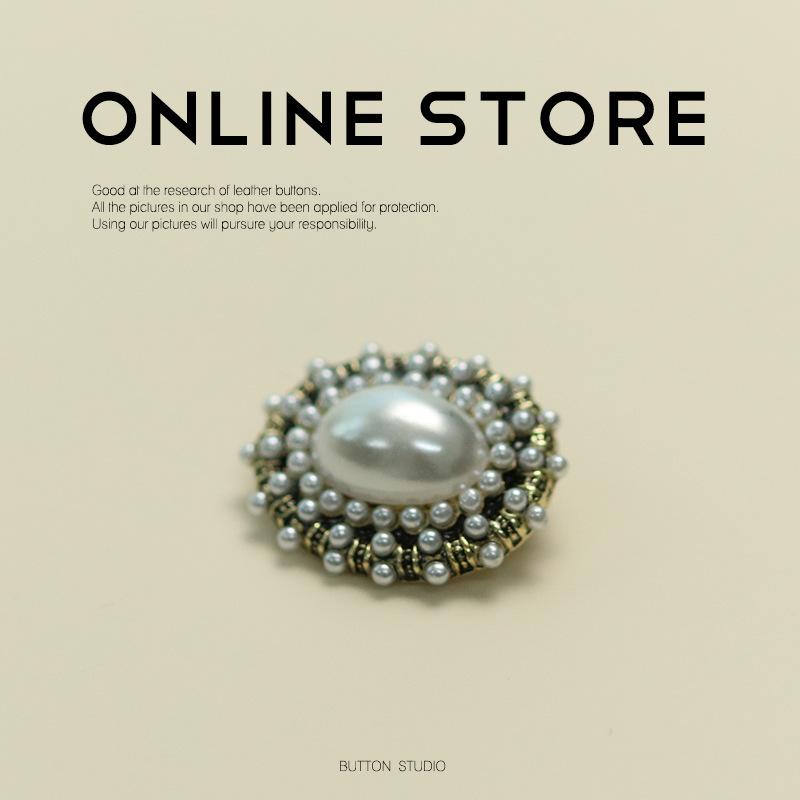 Pearl Metal Buttons Oval Buttons Vintage Coat Tweed Jacket Buttons Suit Decorative Buttons