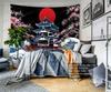 Japanese Style Tapestry Wall Hanging Great Wave Banner Background Tokyo Red Sun Cherry Blossoms Scenery Mural Wall Art