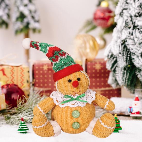 Christmas Gingerbread Man Doll Stuffed Merry Christmas Ornament Cartoon Doll Figurine with Cook Hat Santa Hat for Home Decor