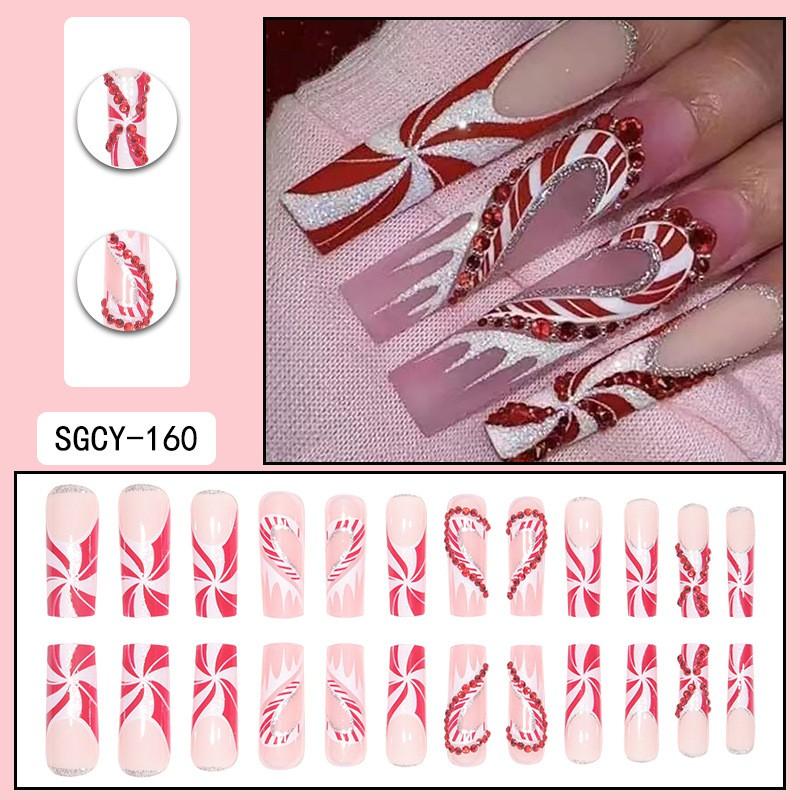 Long Press-On Nails With Adhesive Tabs Full Cover Fake Women INS Style Acrylic Nail Tips Reusable Wearable Art