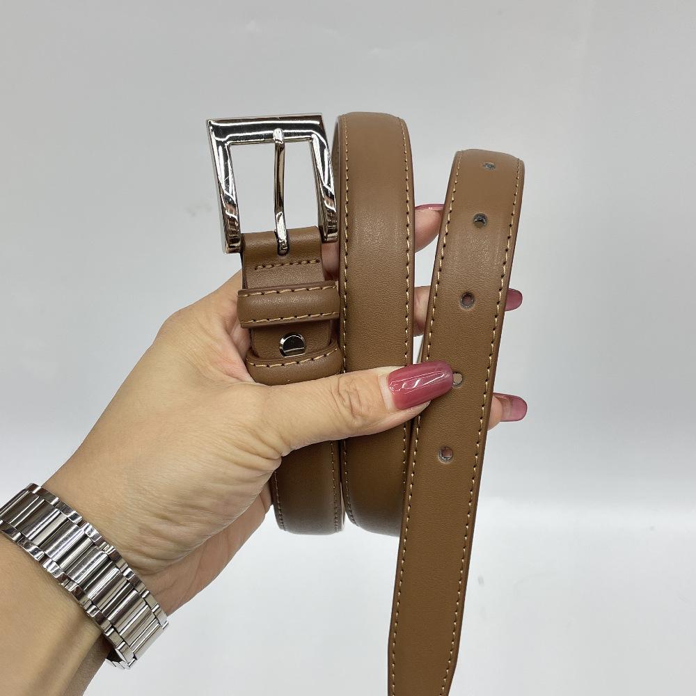 Retro Korean Style Women's Black Leather Belt with Silver Pin Buckle