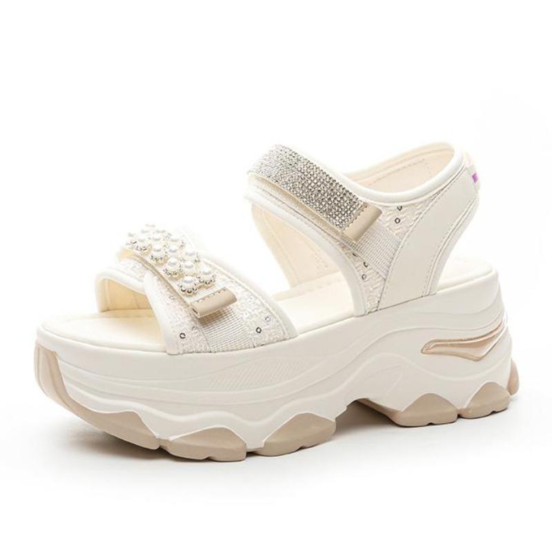 Fashion 7CM Cloth Synthetic Leather Sandals Flat Women Slippers Pumps Platform Wedge Hook Summer Hollow Fashion Bling Peep Toe Shoes