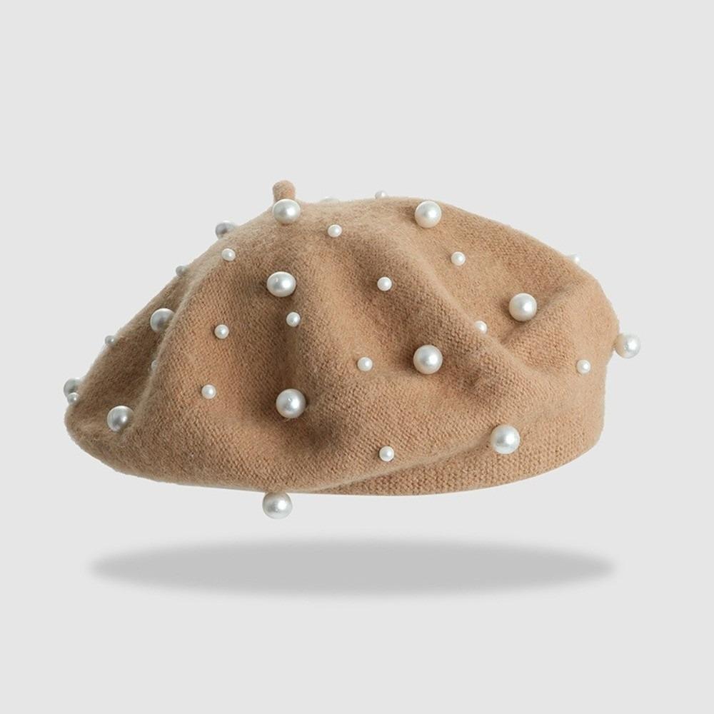Fashion Warm Winter Wool Berets Hat Retro Pearl French Artist Hat All Matched Solid Color Felt Berets for Women