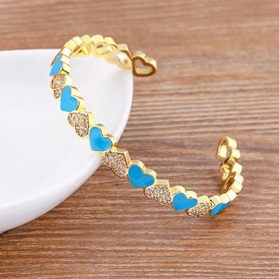 

Nidin Trendy 5 Colors Open Bangles for Women Gold Plated Heart Romantic Love Jewelry Accessories Enamel Adjustable Bracelet Gift 56-58mm светло-синий
