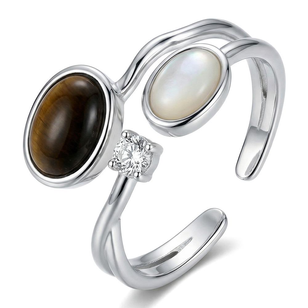 

Brown Stone Vintage Tiger Eye Ring Open Ring Stainless Steel Ring White Opal Ring Daily Wear Ring
