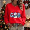 Damen Casual Weihnachtsdruck Rundhals Pullover Langarm Top für die Feierparty