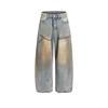 American Retro Yellow Mud Dirty Dyed Wide-leg Jeans Men and Women Baggy Street Loose Straight Couple Casual Pants Tide