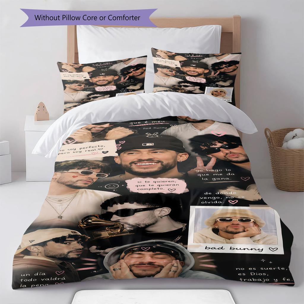 Bad Bunny Star Bedding Quilt Set Quilt Cover Pillowcase Home Decoration Birthday Gift (1 * duvet cover + 2 * pillowcase, without core)