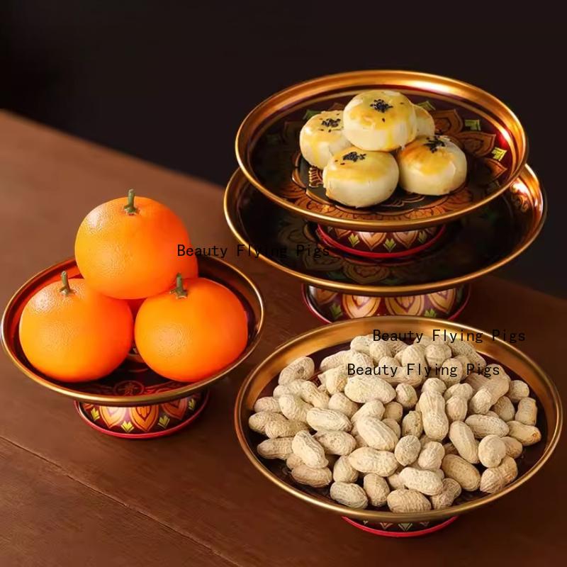 1pc Alloy Fruit Tray Temple Tribute Tray Household Buddha Fruit Plate Buddha Hall Fruit Plate Buddhist Supplies Home Decoration