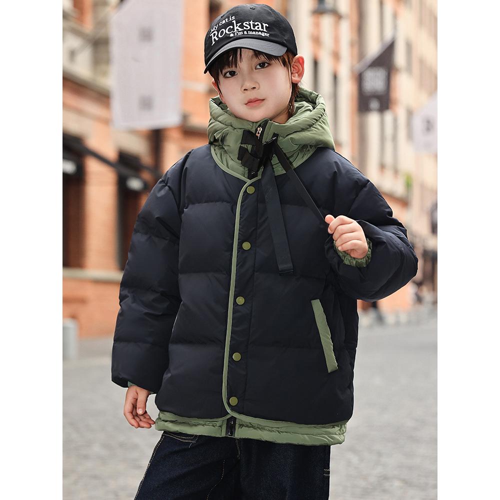 Winter Warme Jungen Patchwork Kapuzen-Reißverschlussjacken Schulkinder Mäntel Kinder Outfits Windbreaker