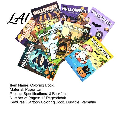Children Festival Drawing Exercises 8PCS Halloween Cartoon Coloring Book Cute Ghost And Pumpkin Illustrations Thick Art Supplies for Party