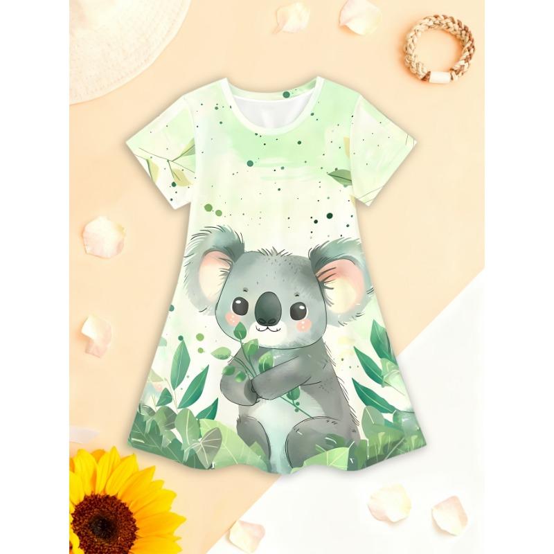 

Girls Short-Sleeve Dress - Koala 3D Print Design, Perfect for Summer And Spring Outdoor Activities, 110