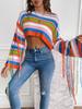 Women's Rainbow Stripe Tassel Knitted Sweater Sexy Ultra Short Open Umbilical Loose Sweater