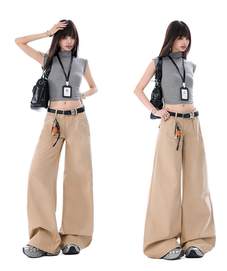 2026 Spring/Summer Women's Casual Washed Pleated Wide-Leg Low-Waist Slimming Jeans