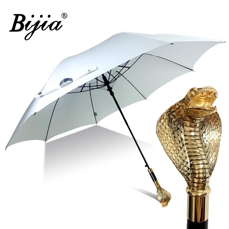 

Royal Gold Cobra Handmade Business Umbrella for Men Automatic Luxury Handle Large Folding Waterproof Sunshade Satin Umbrellas metal-fiber composite&8K білий