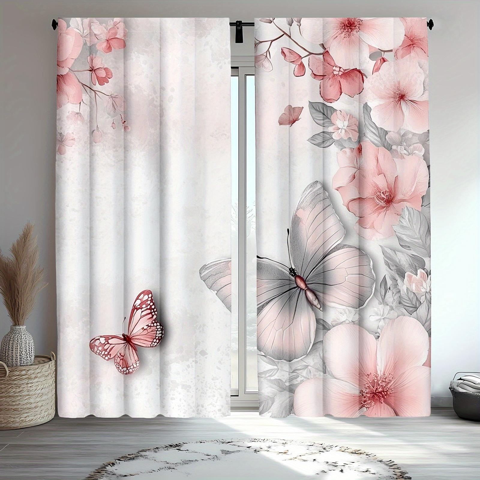 

Шторы с принтом «Бабочки на лугу» Из полиэстера Идеальное украшение для спальни и гостиной Штора Для Изготовлена из Машинная стирка W100*H70(CM)-Hooks&1PCS