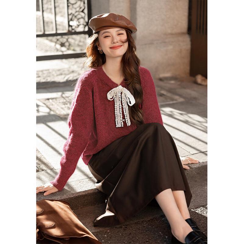 

MOKANA Women s Bowknot Tie-Front Long Sleeve Short Sweater MKNJD3875 One Size