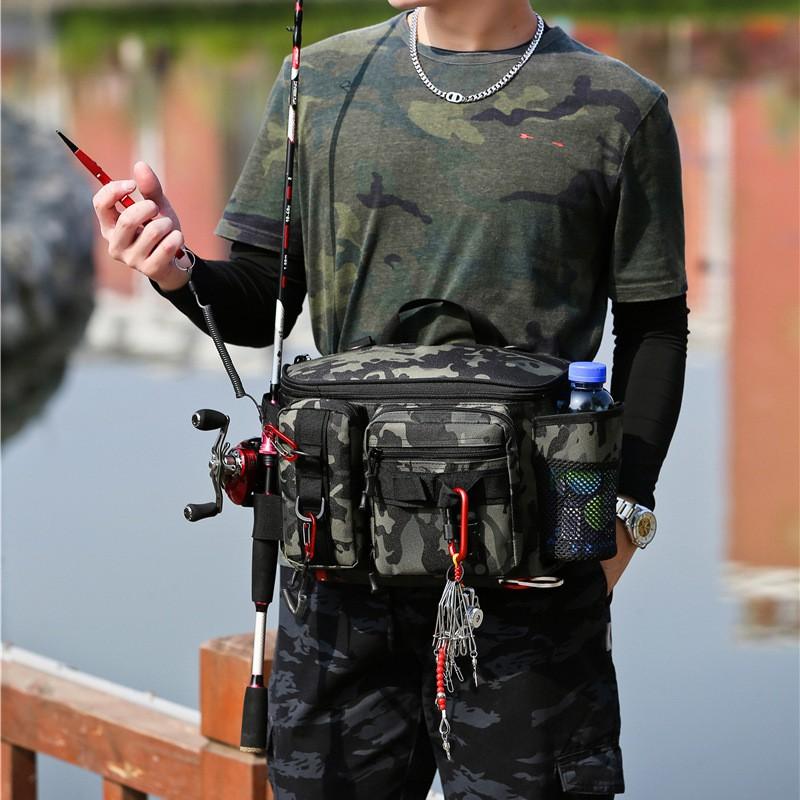 Outdoor Fishing Tackle Bag Waterproof Multi-Compartment Carryall Rods Lures Lines Gear Travel Sports