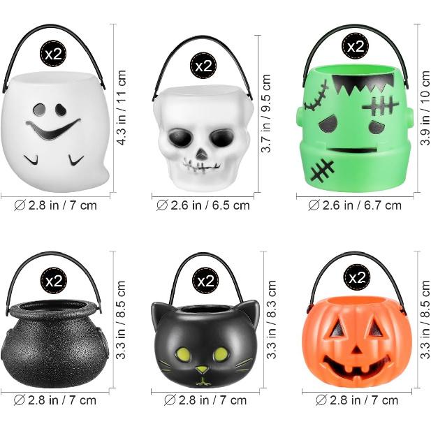 Cabilock 12 Pieces Mini Halloween Candy Buckets, Mini Black Witch Cauldron Pumpkin Candy Holder, Halloween Buckets for Trick or Treating, Lightweight