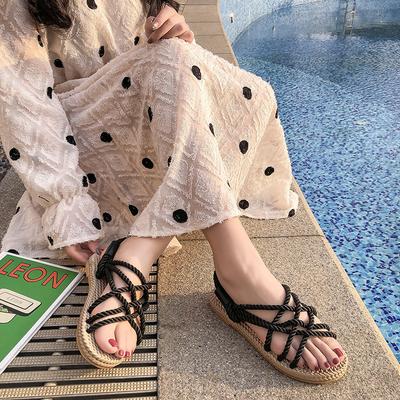 Europäische und amerikanische Hanfseil-Sandalen 2024 Neu Gewebte Römische Strand Flachboden Fischmaul Damen Schuhe Zapatos De Mujer