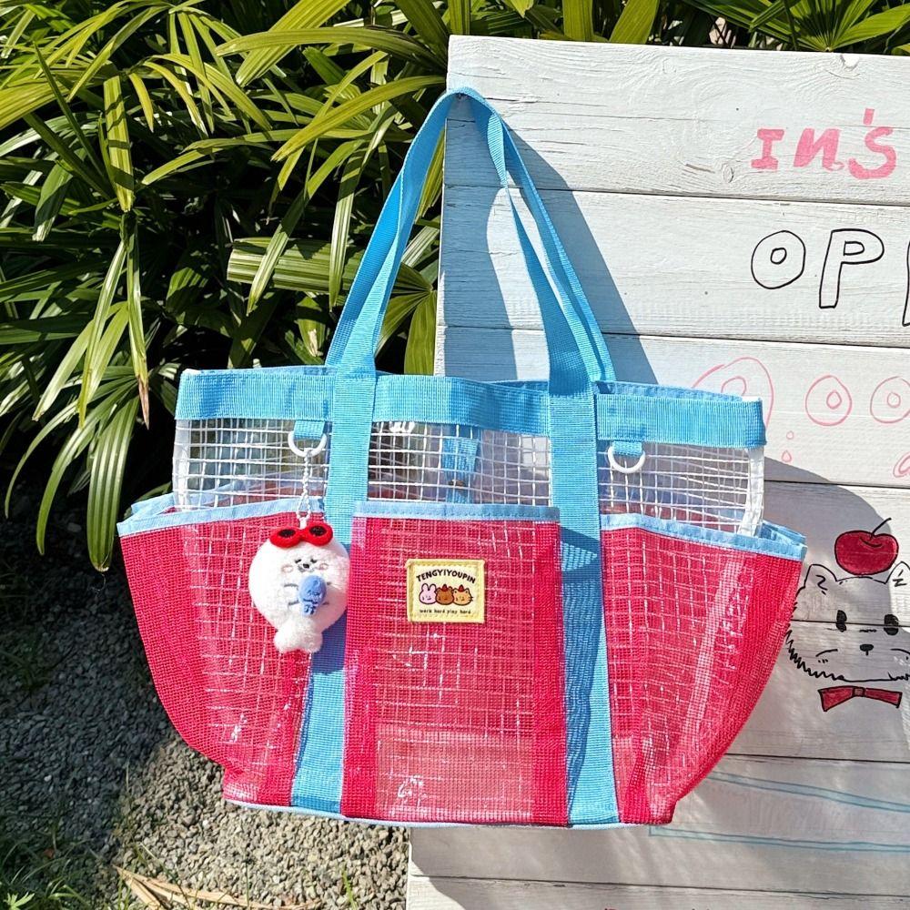 Nylon PVC Transparent Shoulder Bag Large Capacity Jelly Bag Cartoon Mesh Handbag  Shower
