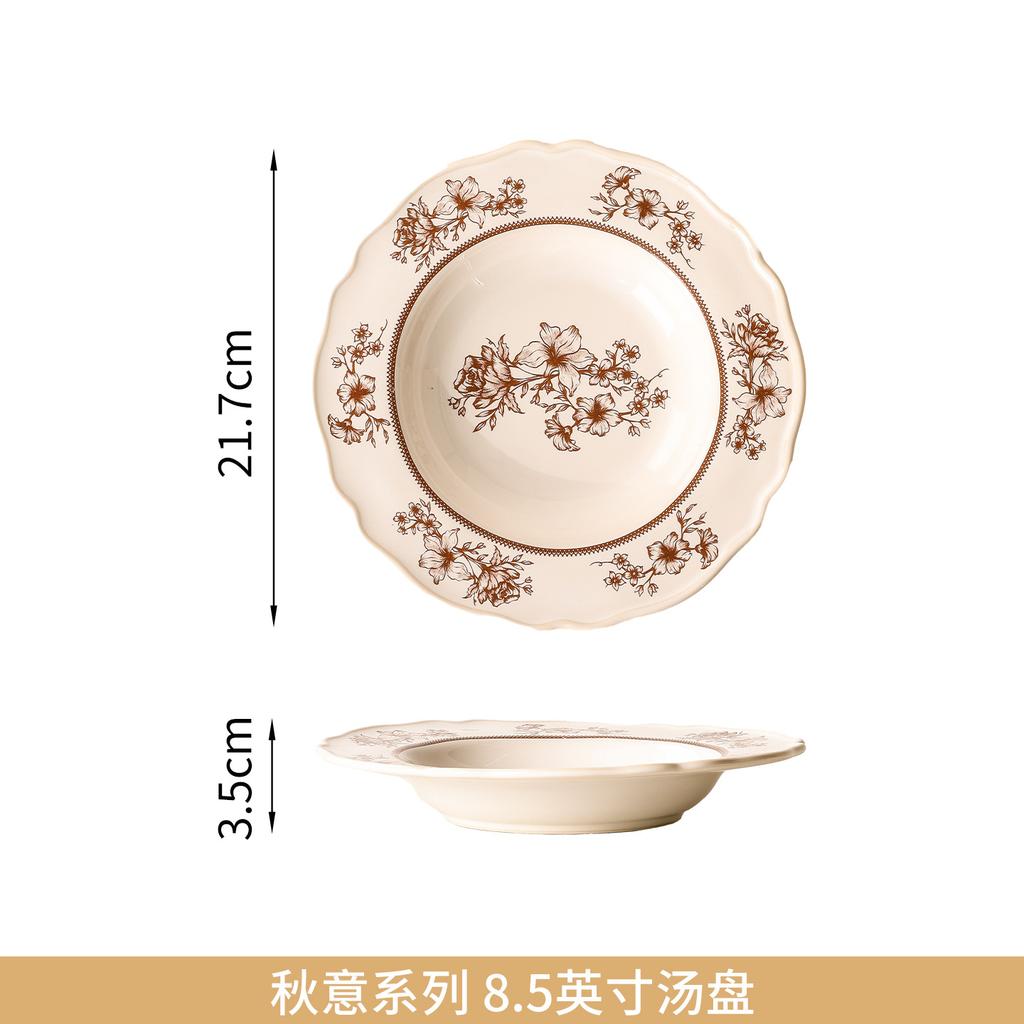 Shaun Medieval Fine Bead Point Ceramic Household Tableware French Plate Small Bowl Cup Plate Retro Rose Garden Dessert Plate