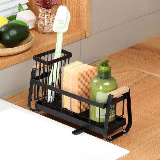 

Sink Caddy Organizer Kitchen Countertop Drain Rack Large Capacity Non-Slip Design Sponge Holder with Quick Drain Tray B