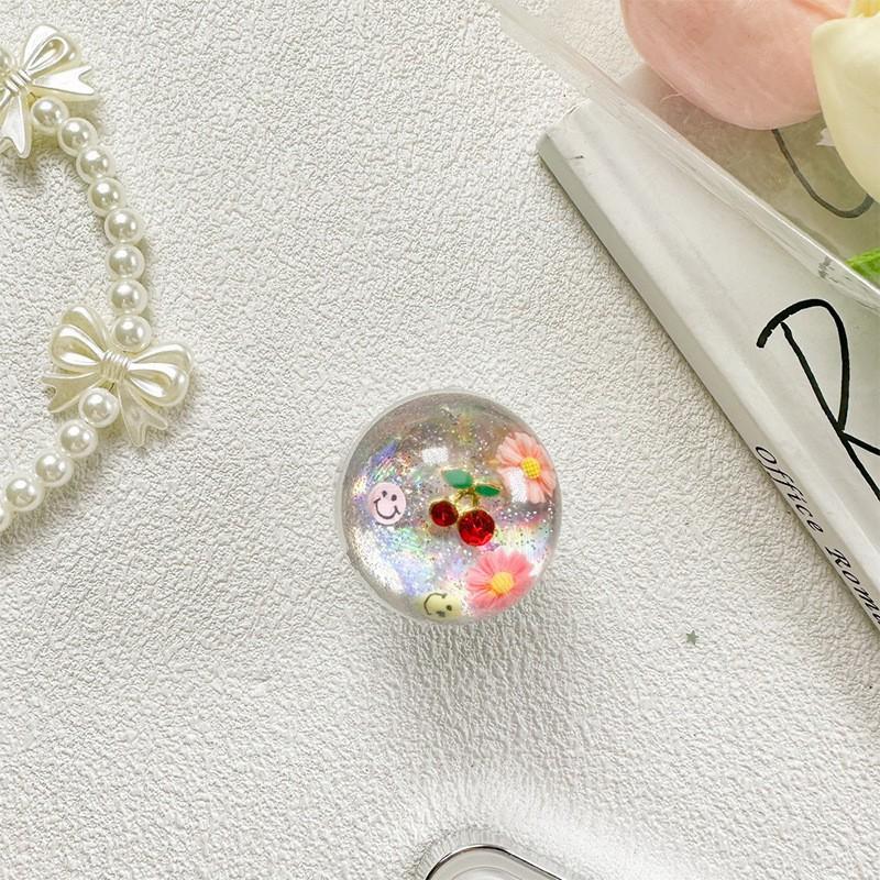 

Cherry Smiley Face Crystal Ball Glitter Laser Phone Holder Air Cushion Bag Back Sticker Extendable Ins Small Fresh