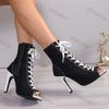 Woman Ankle Boots Spring Summer Sandals Female Party Gladiator Peep Toe High Heel Sexy Lace-up Breathable Plus Size 43