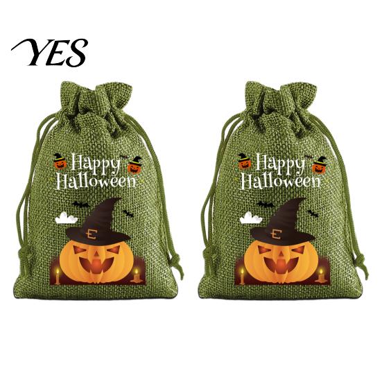 Trick or Treat Party Souvenirs 2Pcs Halloween Pumpkin Drawstring Bags for Candy Treats, Retro Burlap Cute Ghost Theme Pouches Bags, Portable